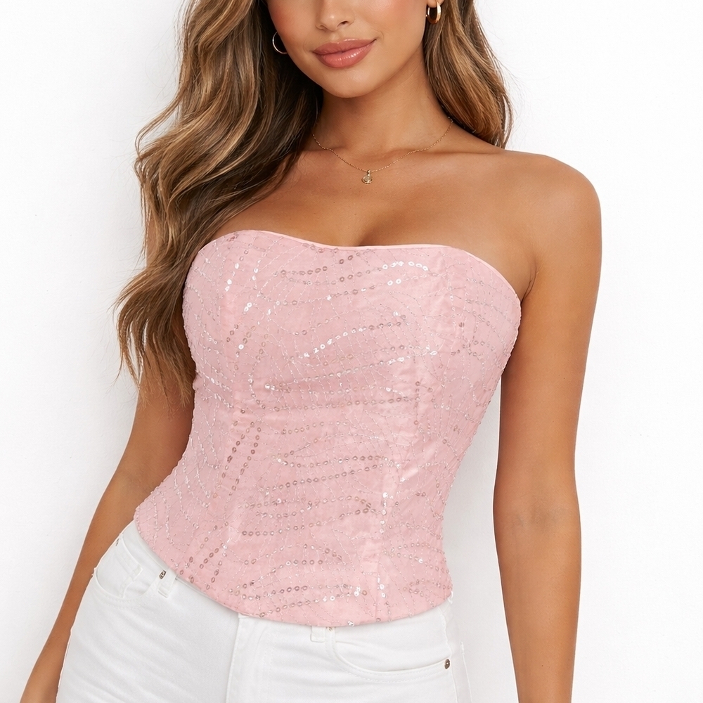 Vintage Gunne Sax Pink Sequin Corset Top ✨ Y2K Fairycore Bustier • Size 4/6